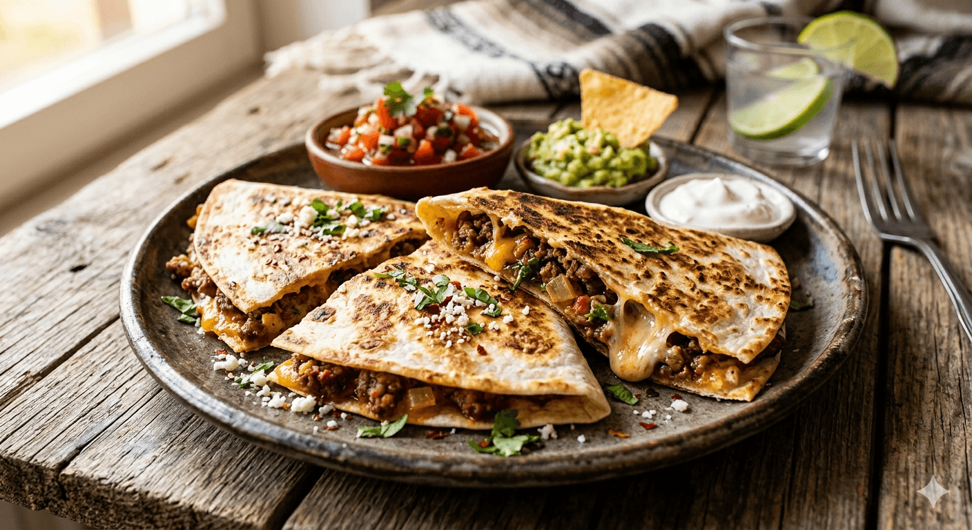 Quesadillas s mletým masem a sýrem